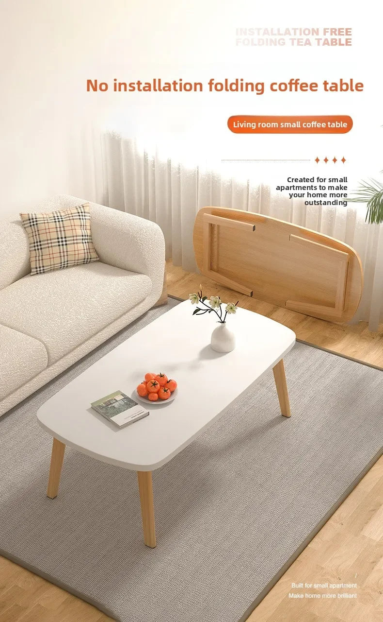 Foldable Solid Wood Coffee Table – Small Apartment Living Room Furniture